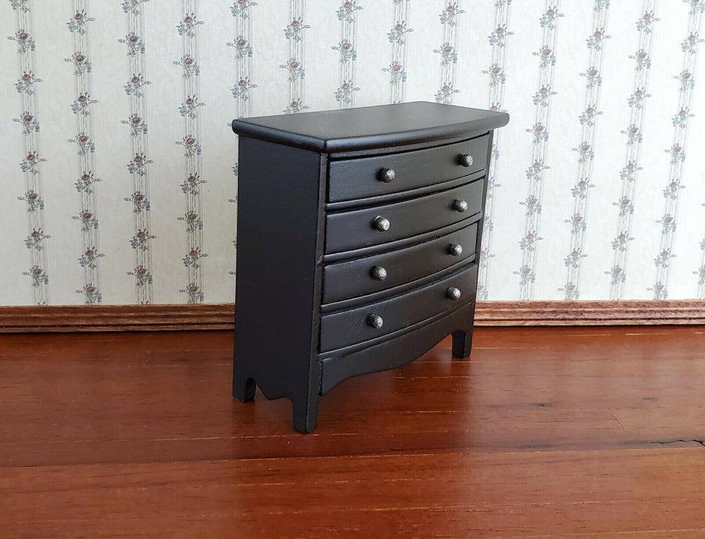 Dollhouse Miniature Dresser 4 Drawer Wood Black Finish 1:12 Scale Furniture