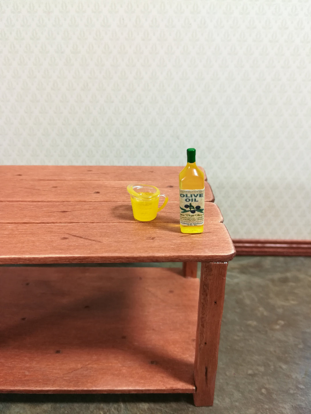Dollhouse Miniature Olive Oil Bottle & Filled Measuring Cup 1:12 Scale Kitchen Accessory