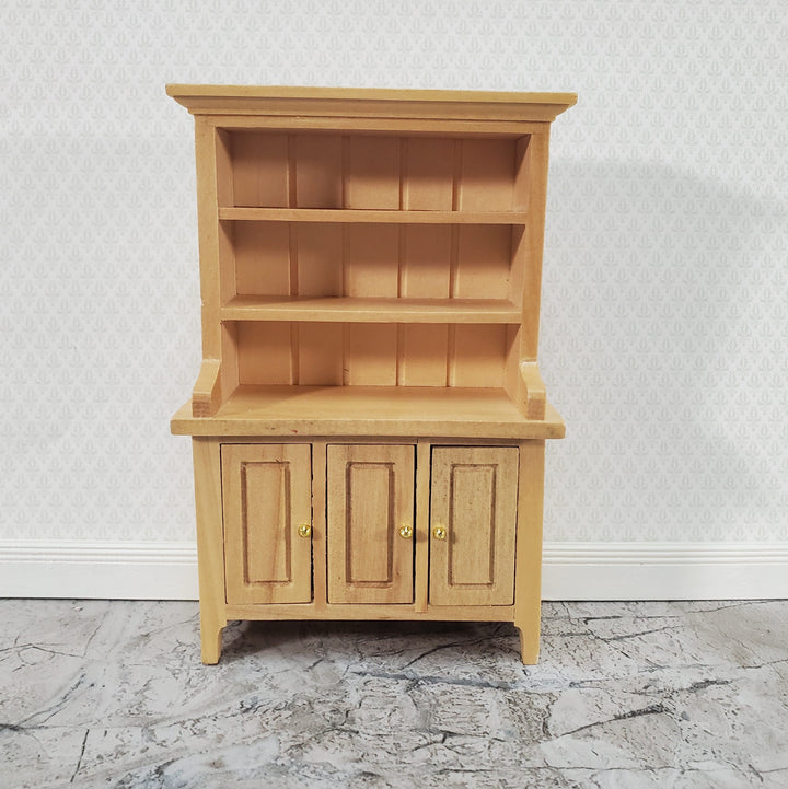Dollhouse Kitchen Hutch Cabinet with Shelves Light Oak Finish 1:12 Scale Miniature Furniture