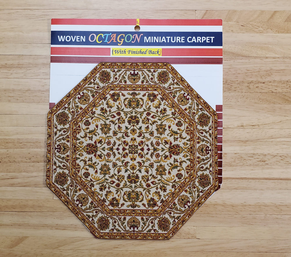 Dollhouse Fabric Rug Octagon Cream Gold Maroon 1:12 Scale Miniature 6 3/4" - MiniatureCrush