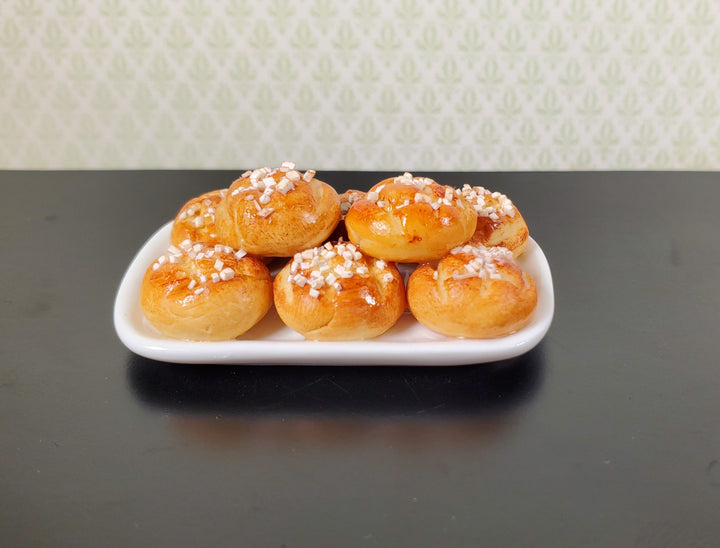 Dollhouse Salty Buns on a White Ceramic Platter 1:12 Scale Miniature Kitchen