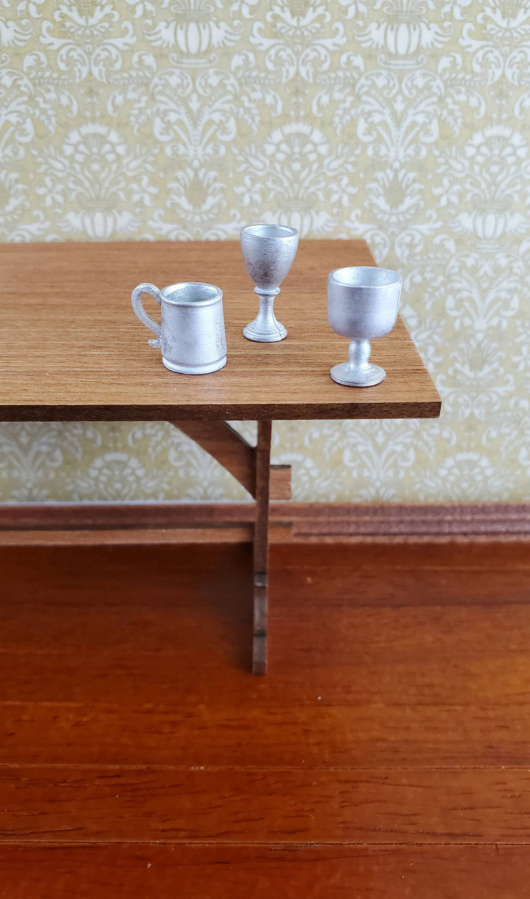 Dollhouse Miniature Goblet & Mug Set x3 1:12 Scale Cast White Metal