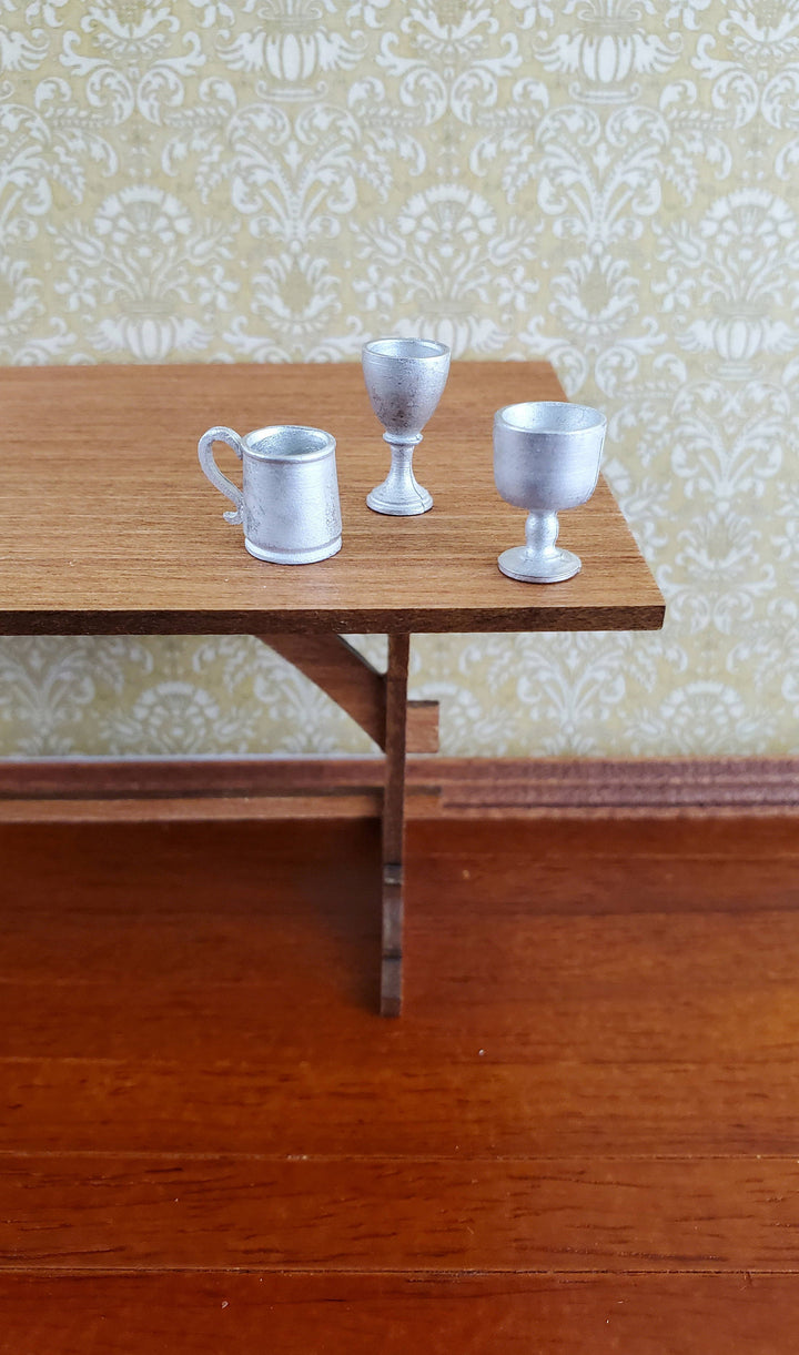 Dollhouse Miniature Goblet & Mug Set x3 1:12 Scale Cast White Metal
