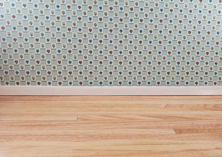 Dollhouse Wallpaper "Flower Pots" Green White Bradbury & Bradbury 1:12 Scale