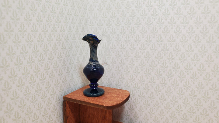 Miniature Tall Vase Pitcher Dark Blue Handmade 1:12 Scale Dollhouse
