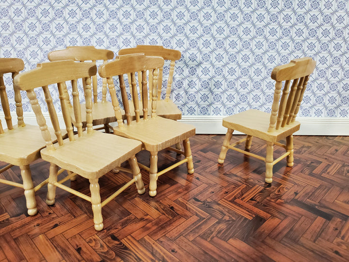 Dollhouse Kitchen Chairs Spindle Back Set of 6 Light Oak 1:12 Scale Miniature Furniture