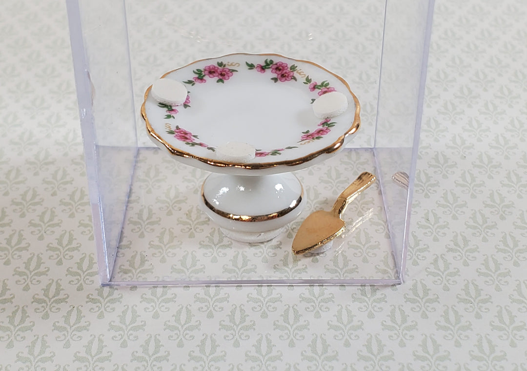 Dollhouse Cake Stand with Cover and Cake Server Reutter Porcelain 1:12 Scale Miniature