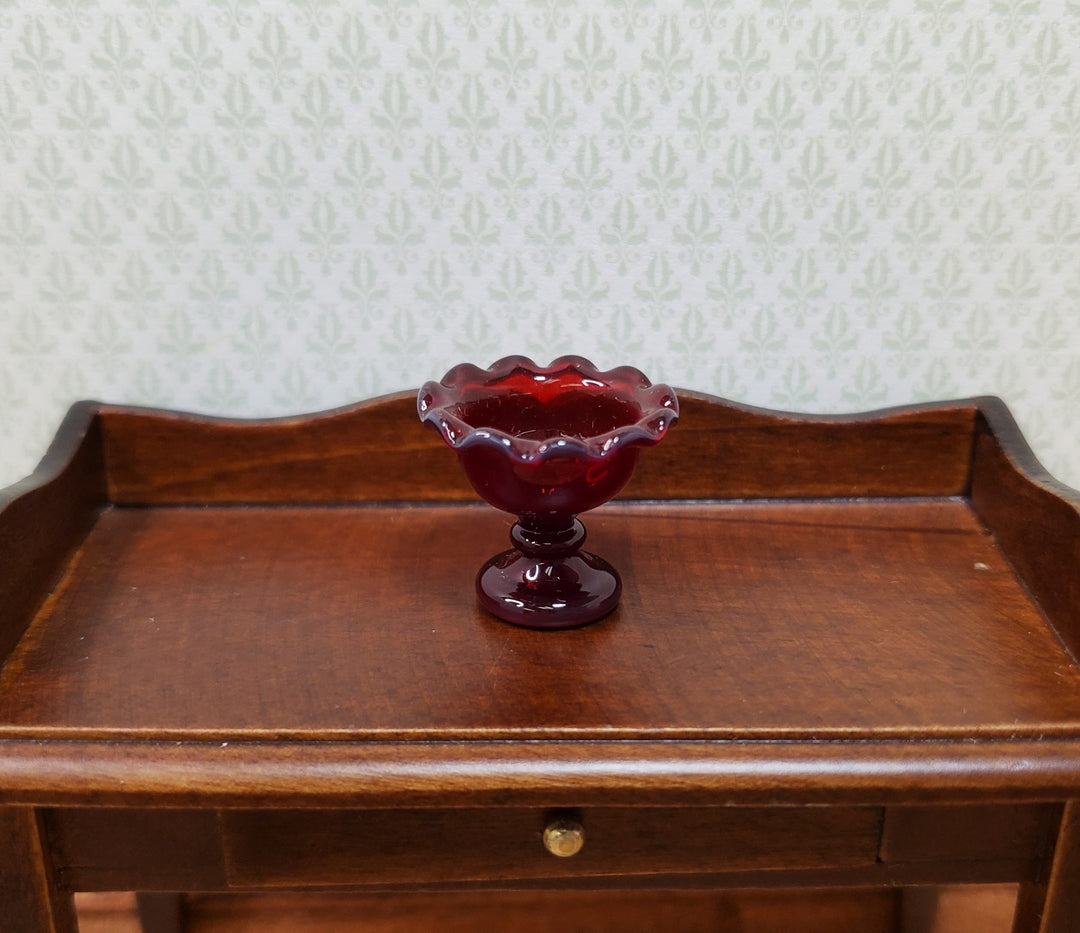 Dollhouse Cranberry Red Glass Pedestal Bowl Handmade 1:12 Scale Miniature