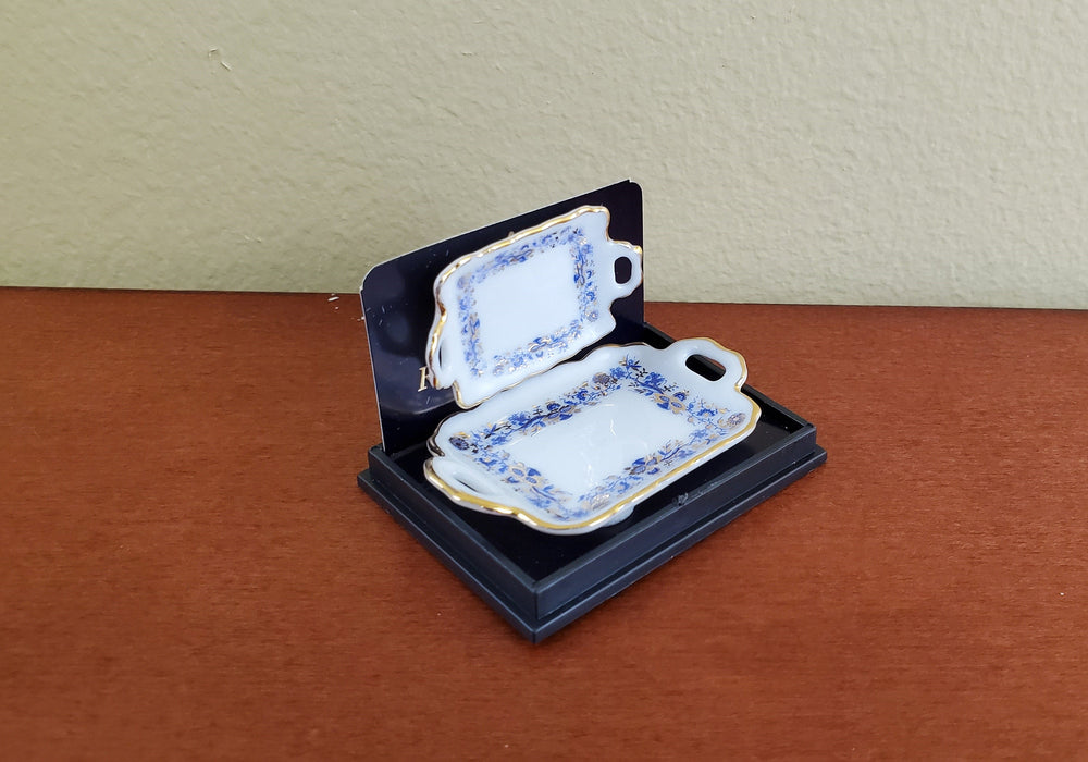 Dollhouse Miniature Trays 2 Sizes Reutter Porcelain 1:12 Blue Onion Pattern