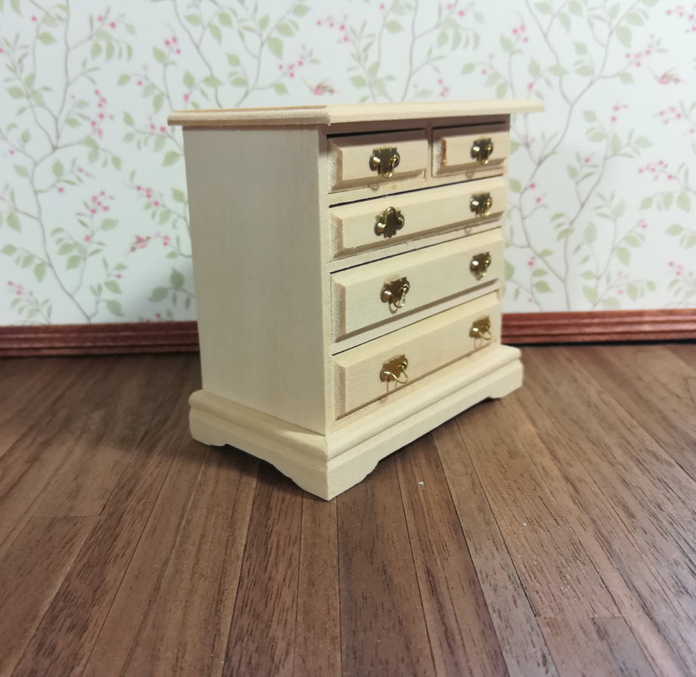 Dollhouse Bedroom Dresser 5 Drawer Unpainted 1:12 Scale Miniature Furniture