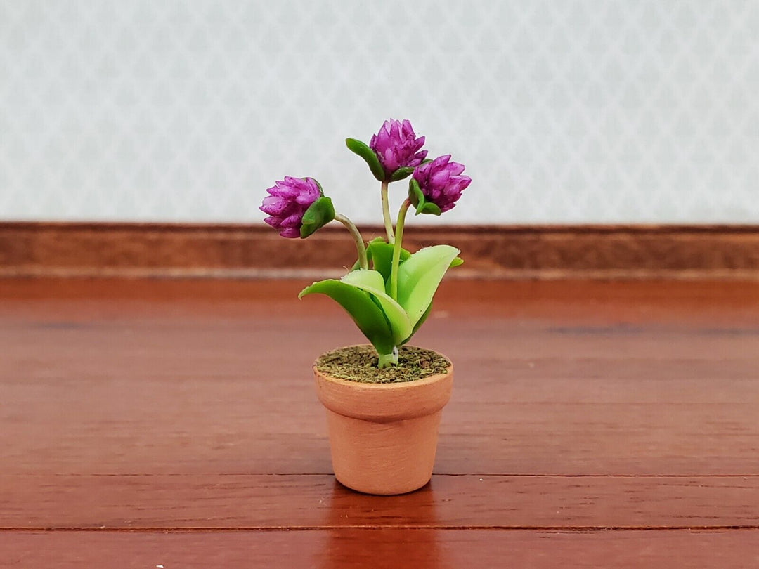 Dollhouse Potted Flowers Mauve Flowering Plant in Terra Cotta Pot 1:12 Scale