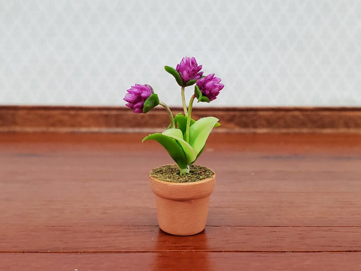 Dollhouse Potted Flowers Mauve Flowering Plant in Terra Cotta Pot 1:12 Scale