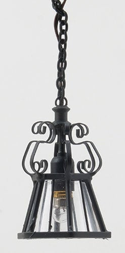 Dollhouse Hanging Light Black Iron Scroll 1:12 Scale 12 Volt Electric with Plug
