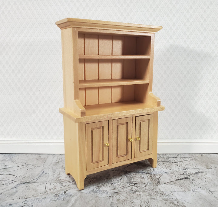 Dollhouse Kitchen Hutch Cabinet with Shelves Light Oak Finish 1:12 Scale Miniature Furniture