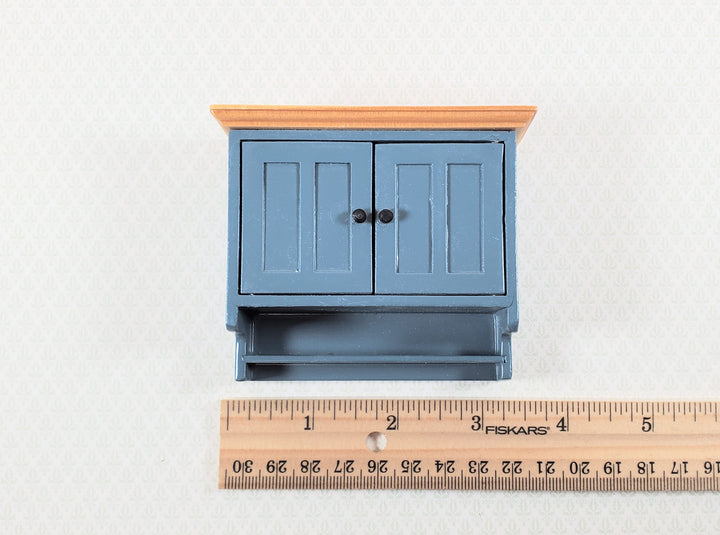 Dollhouse Kitchen Cupboard Blue Gray Hanging with Doors and Shelf 1:12 Scale