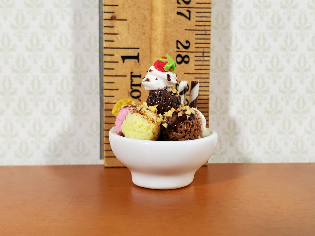 Dollhouse Ice Cream Sundae in Round Ceramic Bowl LARGE Miniature Dessert Food