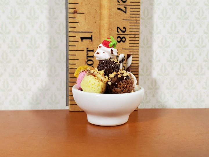 Dollhouse Ice Cream Sundae in Round Ceramic Bowl LARGE Miniature Dessert Food