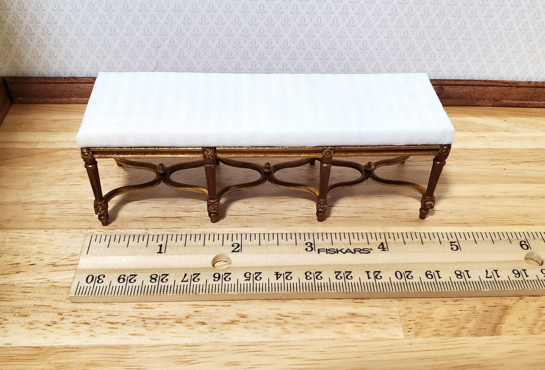 Dollhouse JBM Long Bench Walnut Finish White Padded Seat 1:12 Scale Furniture