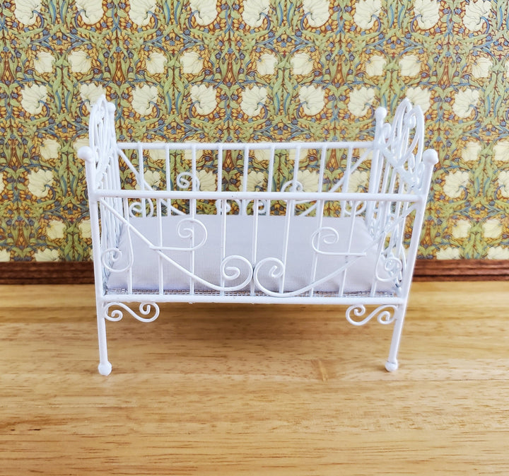 Dollhouse Crib White Metal Wire 1:12 Scale Nursery Miniature Furniture