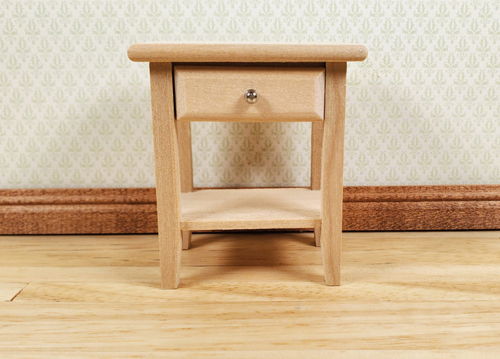 Dollhouse Side Table Night Stand with Drawer Wood 1:12 Scale Furniture Unpainted