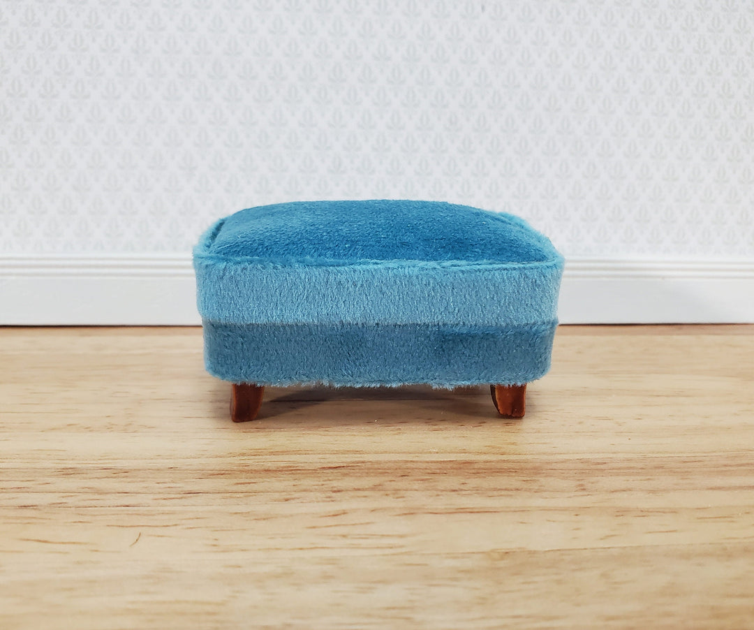 Dollhouse Footstool Ottoman Teal Fabric Modern Style 1:12 Scale Miniature Furniture
