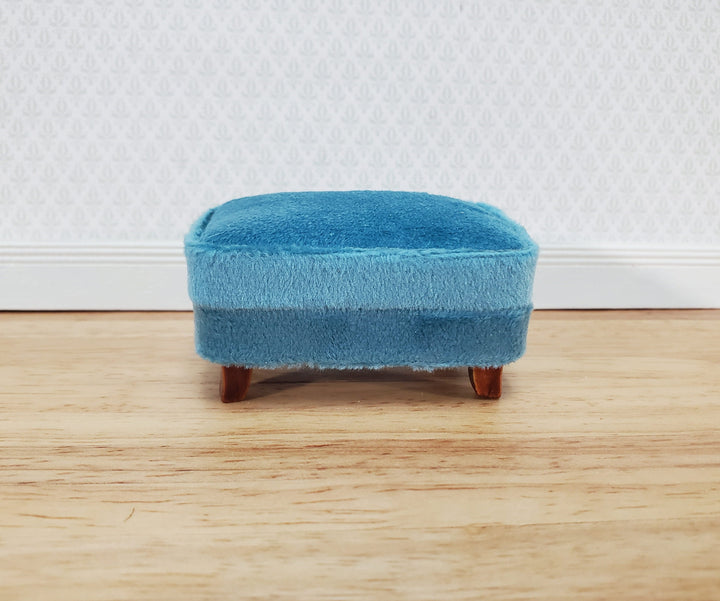 Dollhouse Footstool Ottoman Teal Fabric Modern Style 1:12 Scale Miniature Furniture