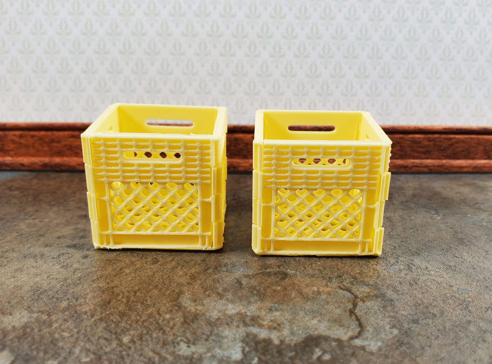 Miniature 2 Milk Crates 1" Square Yellow Cream Finish 1:12 Scale Diorama Models