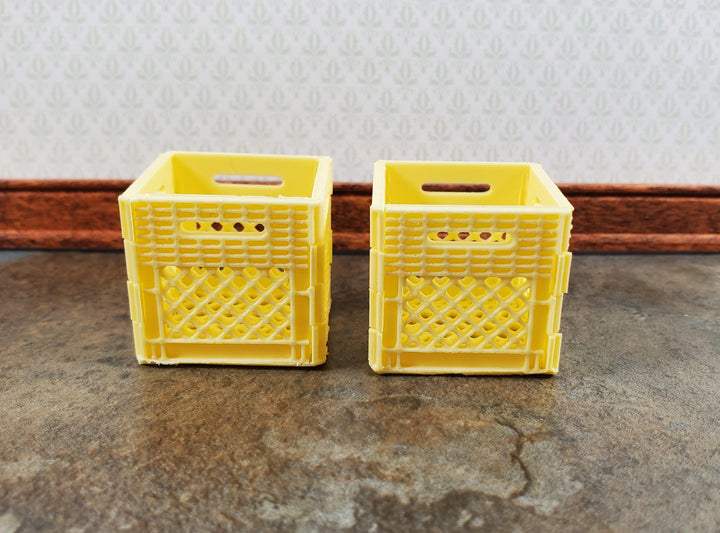 Miniature 2 Milk Crates 1" Square Yellow Cream Finish 1:12 Scale Diorama Models