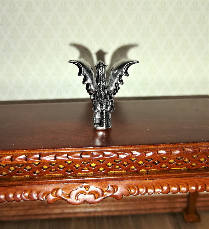 Miniature Dragon Statue Silver Metal 1:12 Scale Dollhouse 7/8" Tall Detailed