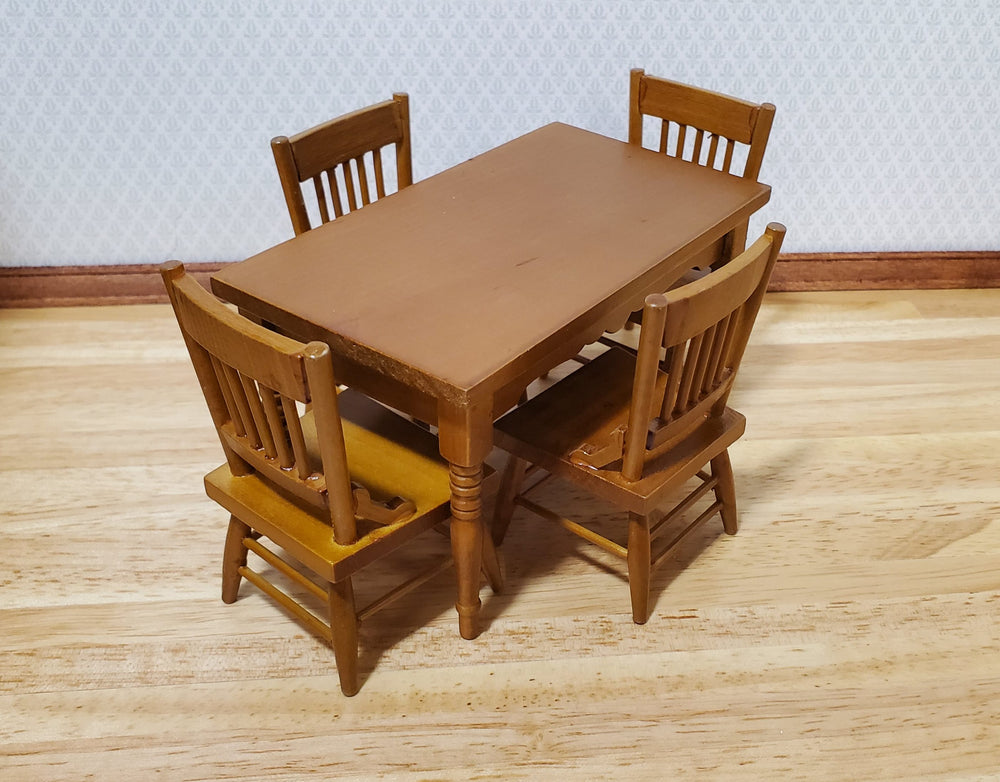 Dollhouse Kitchen Table & 4 Chairs Set Walnut Finish 1:12 Scale Furniture