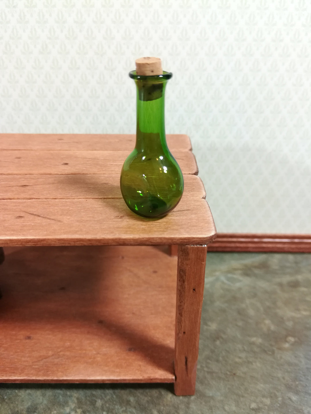 Miniature Glass Bottle Wine Decanter Green with Cork 1 3/8" tall