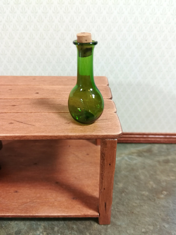 Miniature Glass Bottle Wine Decanter Green with Cork 1 3/8" tall