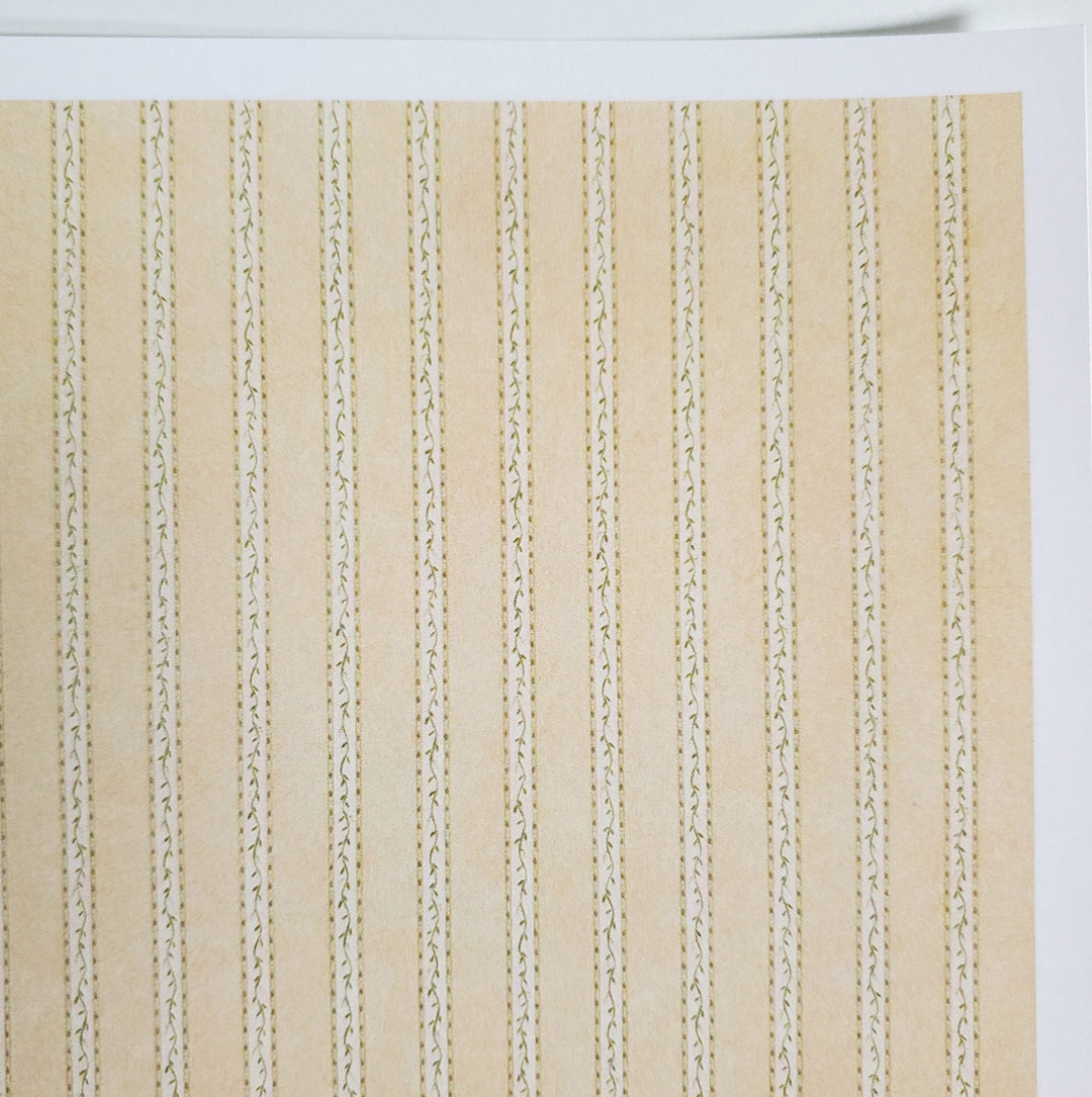 Dollhouse Wallpaper Stripes Green & Beige "Vine Stripe Green" 1:12 Scale Itsy Bitsy