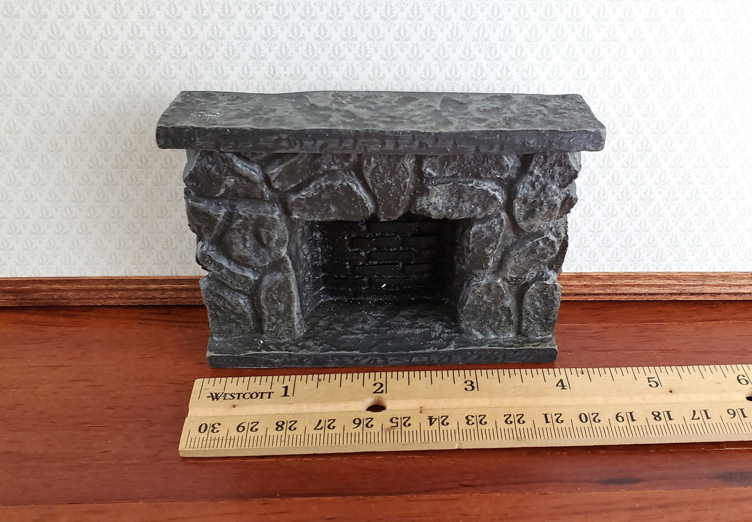 Dollhouse Miniature Fireplace Stone Black Gray Fieldstone 1:12 Scale