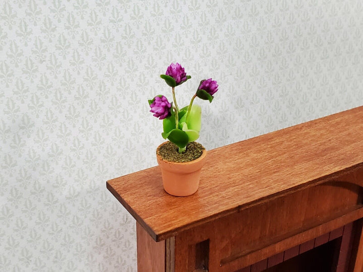 Dollhouse Potted Flowers Mauve Flowering Plant in Terra Cotta Pot 1:12 Scale