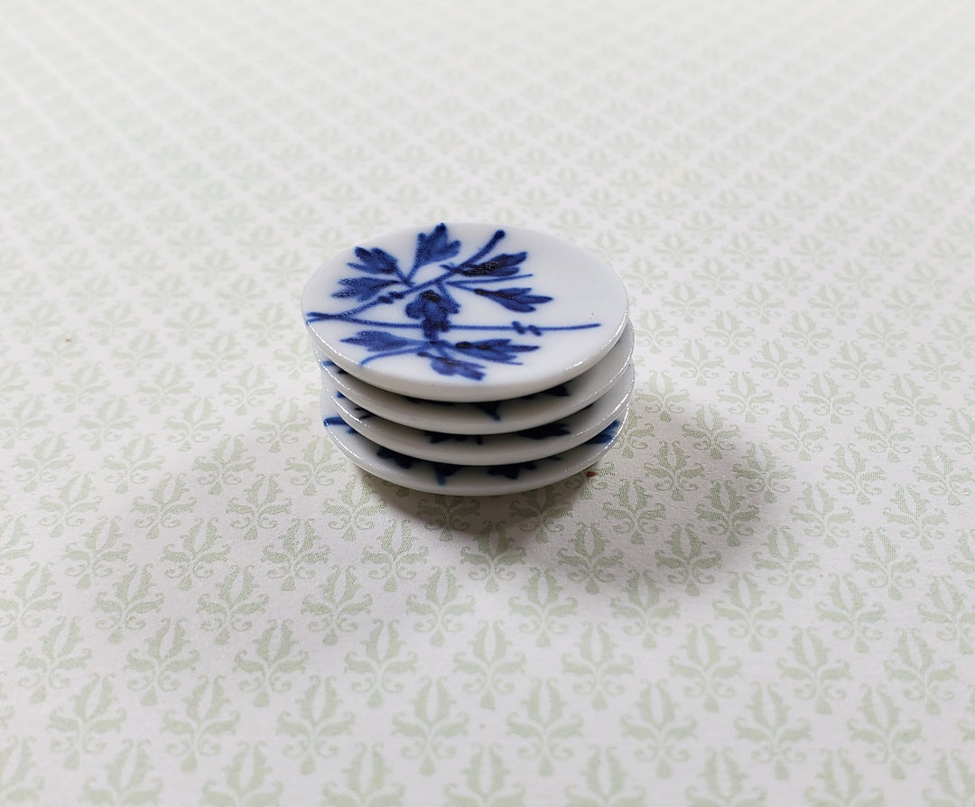 Dollhouse Dinner Plates Cobalt Sprigs Ceramic Set of 4 1:12 Scale Miniature 1"
