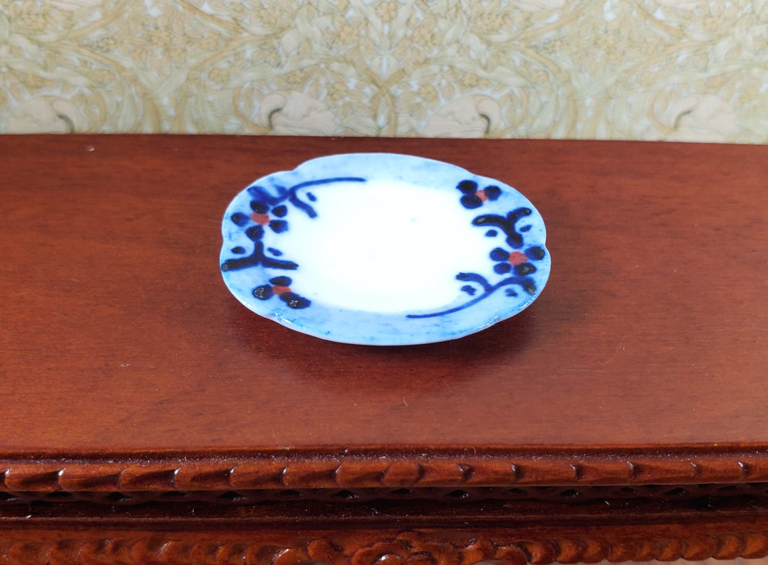 Dollhouse 2 Small White & Blue Ceramic Platters 1:12 Scale Miniature Dish