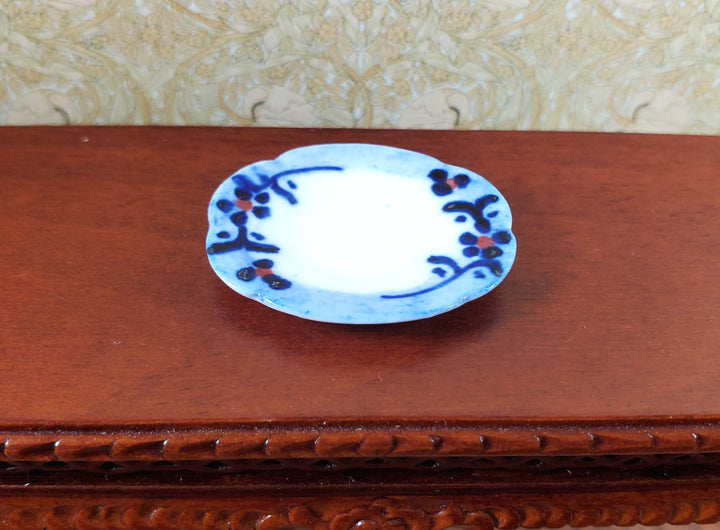 Dollhouse 2 Small White & Blue Ceramic Platters 1:12 Scale Miniature Dish