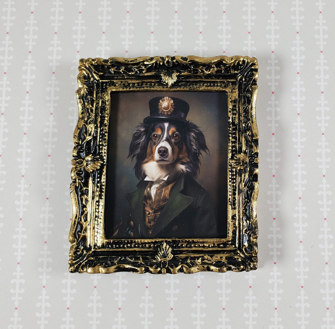 Miniature Victorian Dog Border Collie Portrait Framed Print 1:12 Scale  Picture