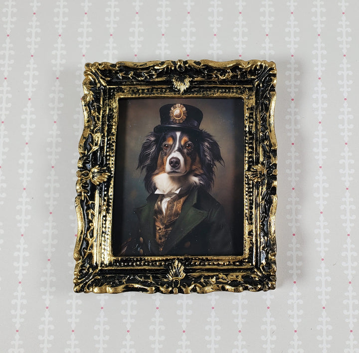 Miniature Victorian Dog Border Collie Portrait Framed Print 1:12 Scale Picture