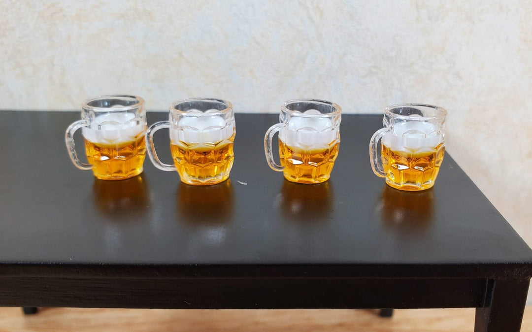 4 Dollhouse Mugs of Beer Ale with Foamy Head 1:12 Scale Miniature Drinks - MiniatureCrush