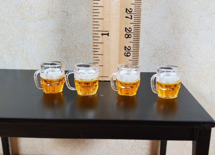 4 Dollhouse Mugs of Beer Ale with Foamy Head 1:12 Scale Miniature Drinks - MiniatureCrush