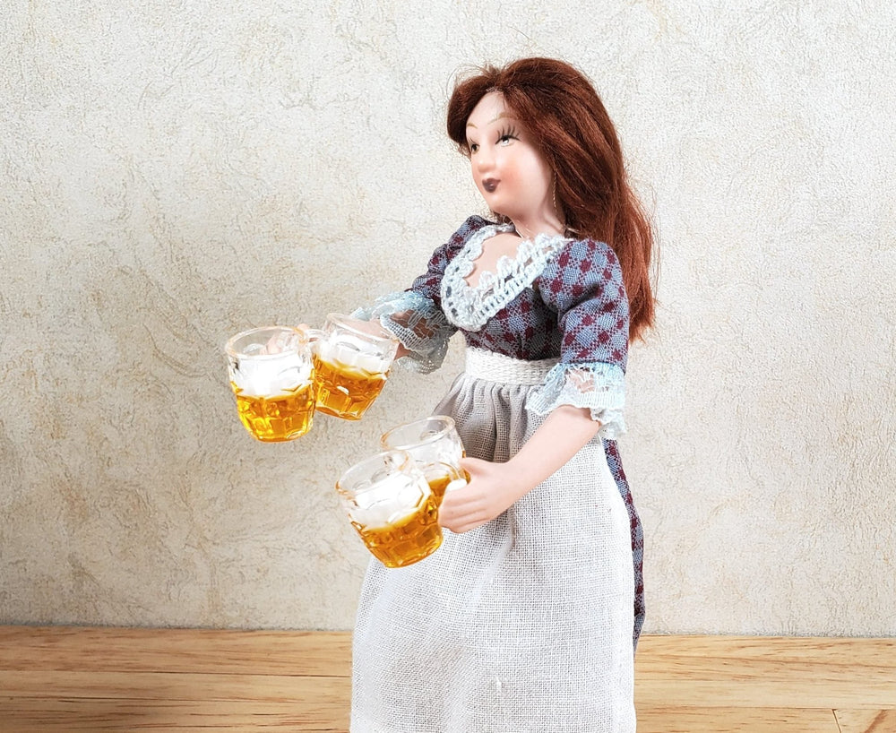 4 Dollhouse Mugs of Beer Ale with Foamy Head 1:12 Scale Miniature Drinks - MiniatureCrush