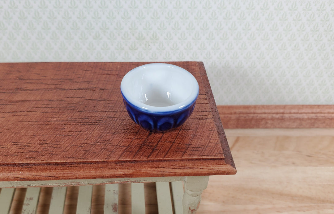 Dollhouse Mixing Bowl Large Ceramic with Pattern Blue 1:12 Scale Miniature
