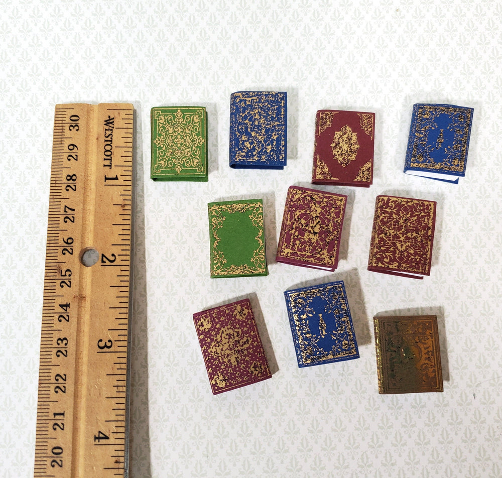 Dollhouse Books Set of 10 Ornate Gold Gilt Covers 1:12 Scale Miniatures (blank inside)