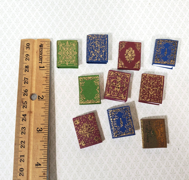 Dollhouse Books Set of 10 Ornate Gold Gilt Covers 1:12 Scale Miniatures (blank inside)