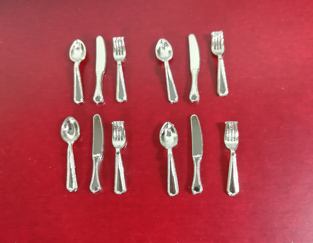 Dollhouse Miniature Silver Flatware Silverware Set 4 Place Settings 1:12 Scale