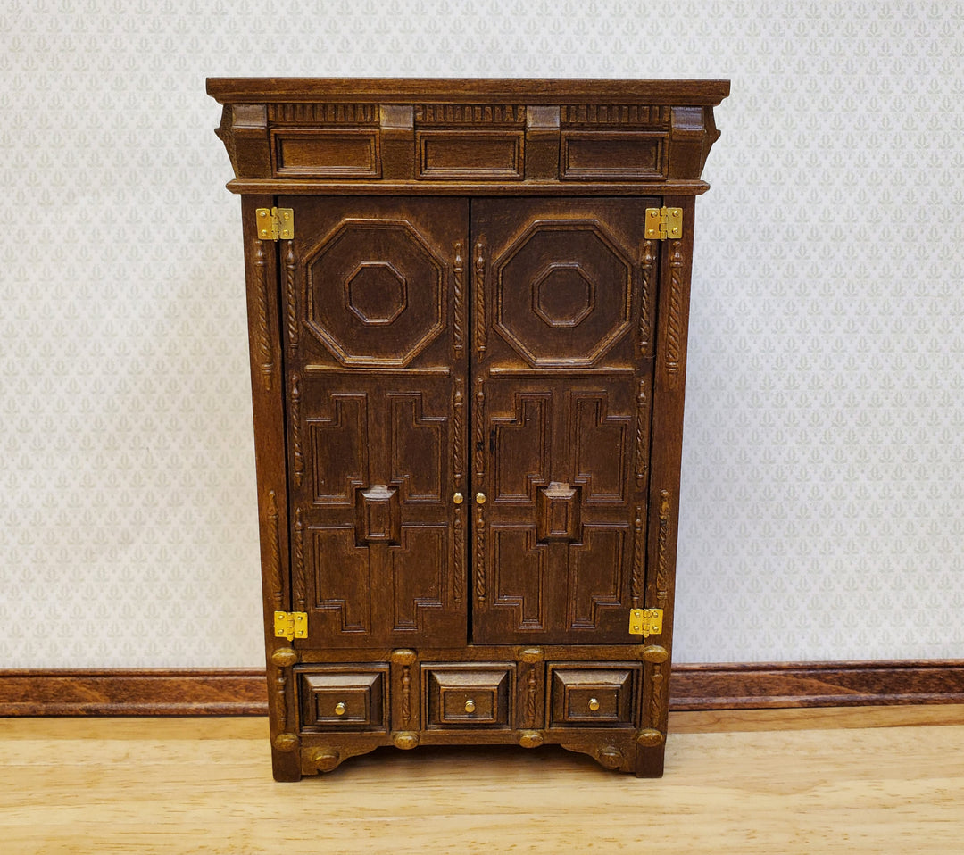 JBM Dollhouse Wardrobe Closet French Louis XIII Style Walnut Finish 1:12 Scale Miniature Furniture