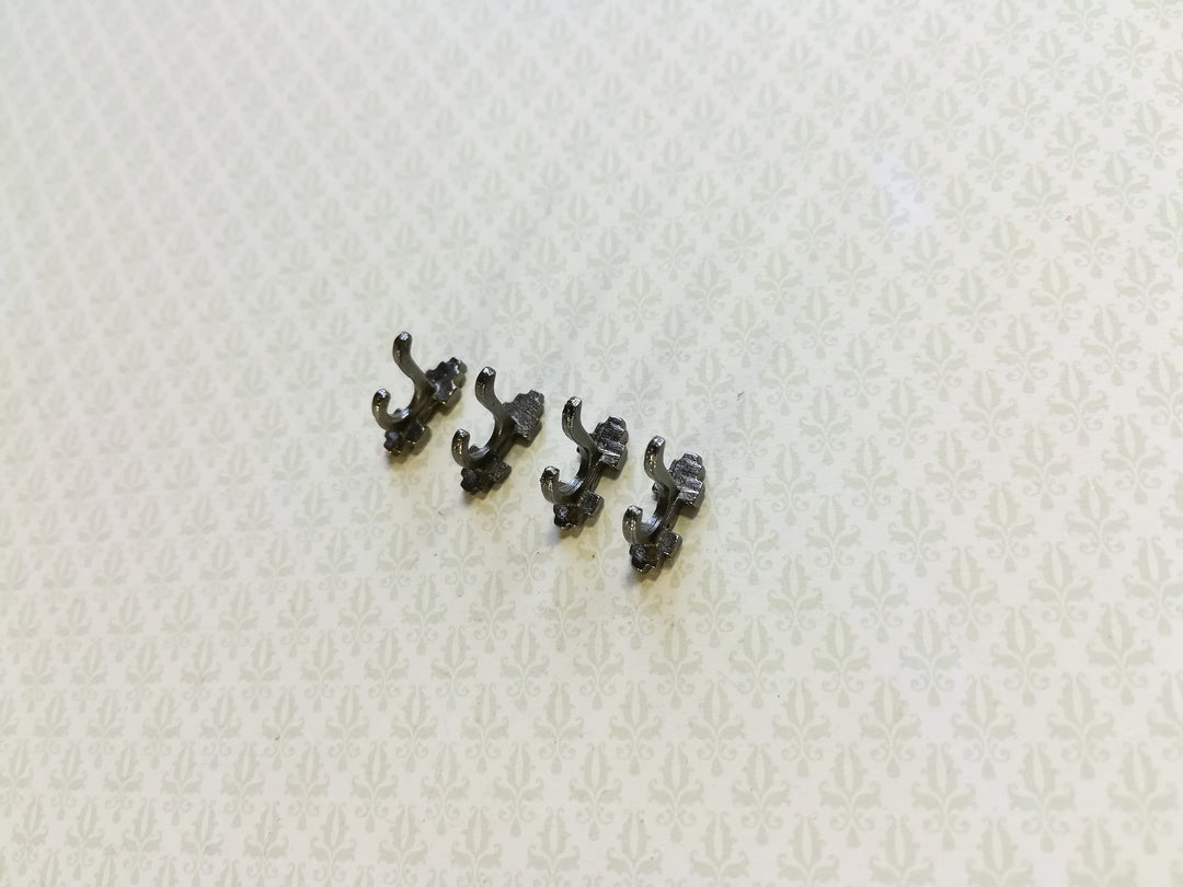 Dollhouse Miniature Wall Hooks Set of 4 Metal 1:12 Scale Pewter Finish 1/2"