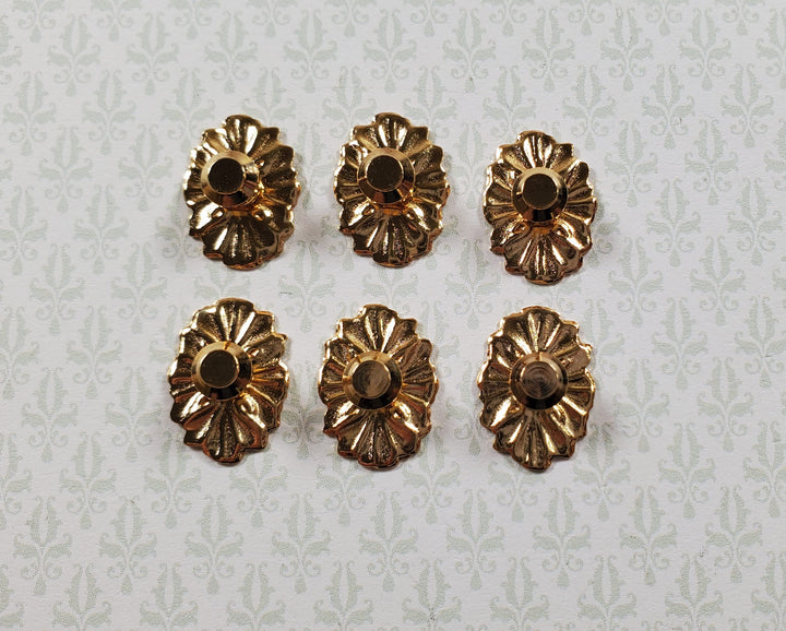 Dollhouse Doorknobs Handles Fancy Gold Brass 6 pcs 1:12 Scale Miniatures